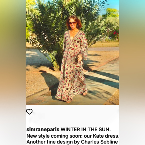 𝗦𝗢𝗟𝗗 SIMRANE Paris ‘Kate Dress’ Elegant Blockprint 100% Cotton Maxi Dress - Picture 12 of 15